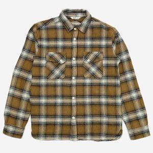 3sixteen MENS CROSSCUT FLANNEL SHIRT - BRUSHED MOCHA PLAID size xl EUC